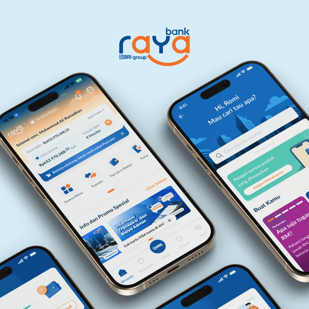 Mobile design interface for Bank Raya showing transaction page